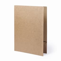 A brown, unbranded folder with a flap closure and a side pocket for documents.