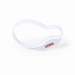A white elastic band with a branding logo, featuring a smooth and flexible design.