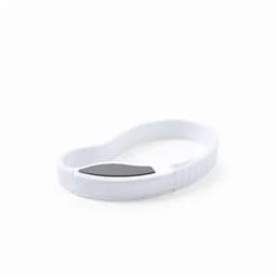 A drink bottle in an ergonomic design, featuring a white body with a black accent. It includes a logo on the side.