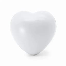 A heart-shaped object in solid white, featuring a smooth surface and curved edges. It has a glossy finish.