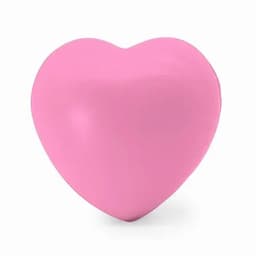 A pink heart-shaped stress ball with a smooth surface, suitable for squeezing or fidgeting.