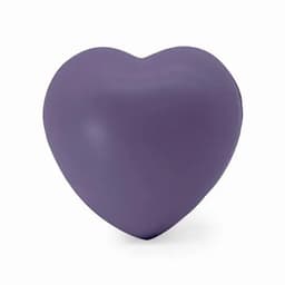 A heart-shaped stress ball in a deep purple colour with a smooth surface.