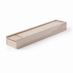 A wooden box with a simple design, featuring a slight engraving and a smooth finish.