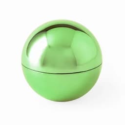 A round, metallic green container with a smooth finish and a seam around its circumference.