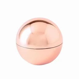 A round, metallic container in a shiny rose gold colour with a smooth, reflective surface.