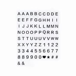 A grid of black letters, numbers, and symbols arranged in rows on a white background.