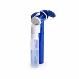 A drink bottle in blue with a pump feature and a transparent lower section for visibility of contents.