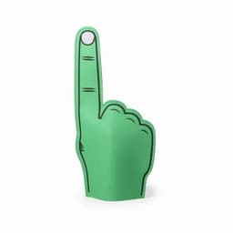 A green foam finger with a raised index finger, featuring a simple black outline and no visible branding.