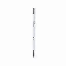 A pen in white with chrome accents and a clip. The pen features a sleek, modern design.