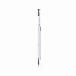 A white pen with a chrome clip and detailing, featuring a sleek and modern design.