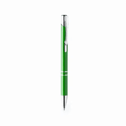 A green pen with a chrome clip and silver accents. It features a sleek, modern design.