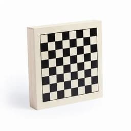 A black and white checkerboard with a wooden frame, featuring alternating squares in black and cream.