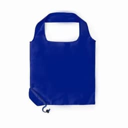 A reusable tote bag in a vibrant blue colour, featuring a simple handle and a drawstring closure at the bottom.