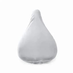 A drink bottle with a smooth, teardrop shape in a sleek silver colour, featuring a logo.