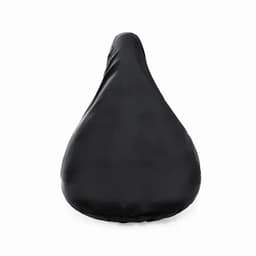 A black bike seat cover with a smooth, rounded shape. It features a simple design and a protective fabric.