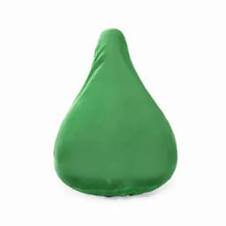 A green, teardrop-shaped bean bag with a smooth outer cover. The product includes a logo.