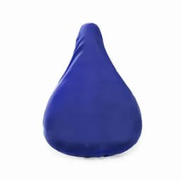 A bean bag chair in a vibrant blue colour with a smooth fabric surface and a teardrop shape.