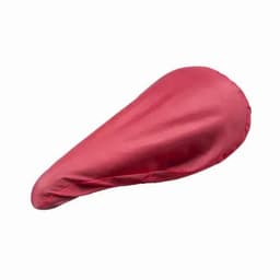 A bike seat cover in red fabric, featuring a smooth, contoured shape. It has a simple design with no visible logos.