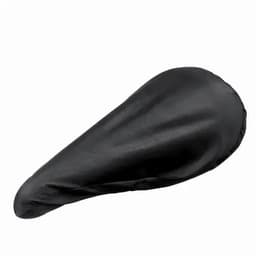 A black bike seat cover with a smooth, fitted design. It features a logo on the surface.