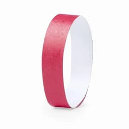 A red promotional band, featuring a shiny finish and a plain white interior. It has a simple, elegant design.