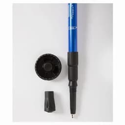 A blue pen with a removable cap and a black barrel, displayed with its twist-off cap beside it.