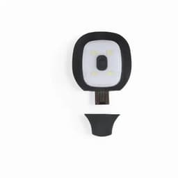 A light device with a square white face, black casing, and a removable clip for attachment.