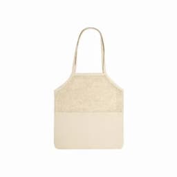 A tote bag featuring a cream-coloured base with a textured, woven upper section and two shoulder straps.