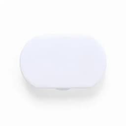 A white drink bottle with a smooth surface and a rounded shape, featuring a simple logo.