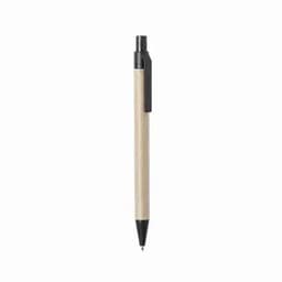 A pen with a beige barrel and black accents, featuring a clip for easy attachment.