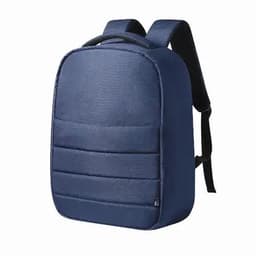 A navy blue backpack with a sleek design and padded front, featuring adjustable shoulder straps and a top handle.