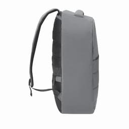 A grey anti-theft backpack with a sleek design and padded shoulder straps. It features multiple pockets and a logo.