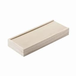 A wooden box with a flat, smooth surface and a groove along one edge, in natural wood colour.