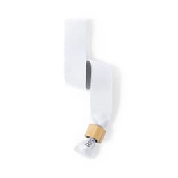 A ribbon with a wooden bead, featuring a smooth white texture and a simple design.