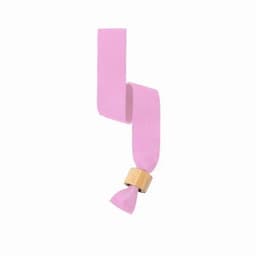 A drink bottle in soft pink with a wooden accent and ribbon design. It features a simple logo.