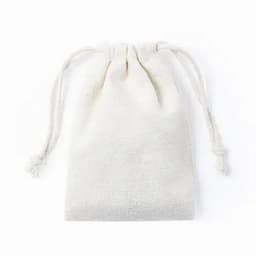 A drawstring bag in a natural white colour, made of fabric with a textured finish.