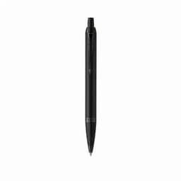 A black pen with a sleek design, featuring a clip and a smooth writing tip.