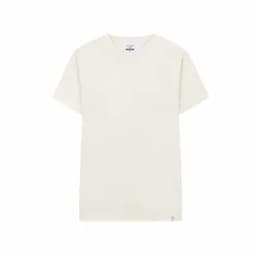 A plain white T-shirt displayed against a neutral background. The shirt has a round neckline and short sleeves.