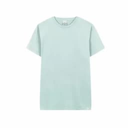 A mint green T-shirt with short sleeves and a standard crew neck design, featuring a brand logo.