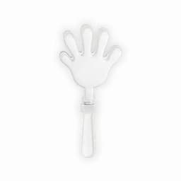 A drink bottle in the shape of a clear hand, featuring finger outlines and a simple handle.