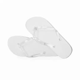 A pair of clear flip-flops with a simple design and transparent straps.