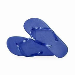 A pair of blue flip-flops with a textured sole and transparent straps. The product has a simple design and no branding.