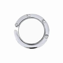 A shiny, chrome circular ring with a smooth surface and three evenly spaced holes for attachment.