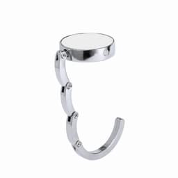 A chrome drink bottle holder with a flexible, articulated arm for easy attachment. Features a circular top for stability.