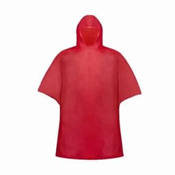 A red poncho with a hood, featuring a simple design and no visible branding.