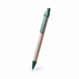 A green and brown pen with a clip and branding on the barrel.