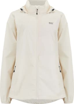 A packable jacket in cream colour with adjustable toggles and a logo on the chest.