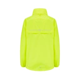 A packable jacket in bright neon yellow with a reflective detailing and a logo.
