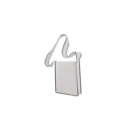 A white non-woven sling bag with a black trim and adjustable strap, featuring a logo on the front.