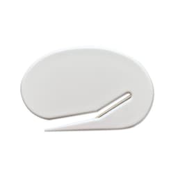 A white oval letter opener with a metal blade. The product features a smooth, rounded shape.