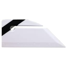 A white ruler letter opener with a black accent, featuring measurement markings along one edge.